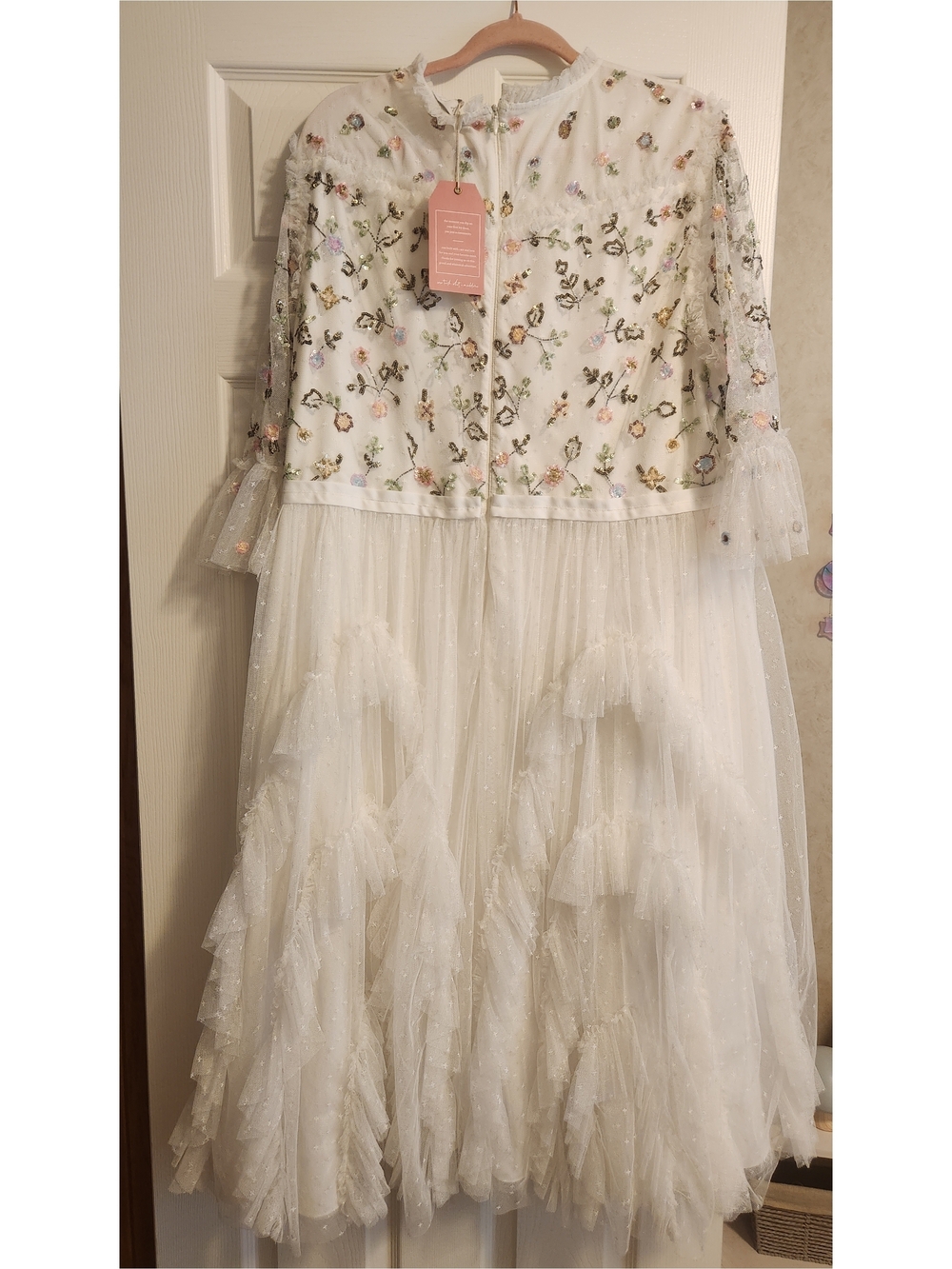 Embroidered Ivory Tulle Midi Dress - Picture 4 of 5